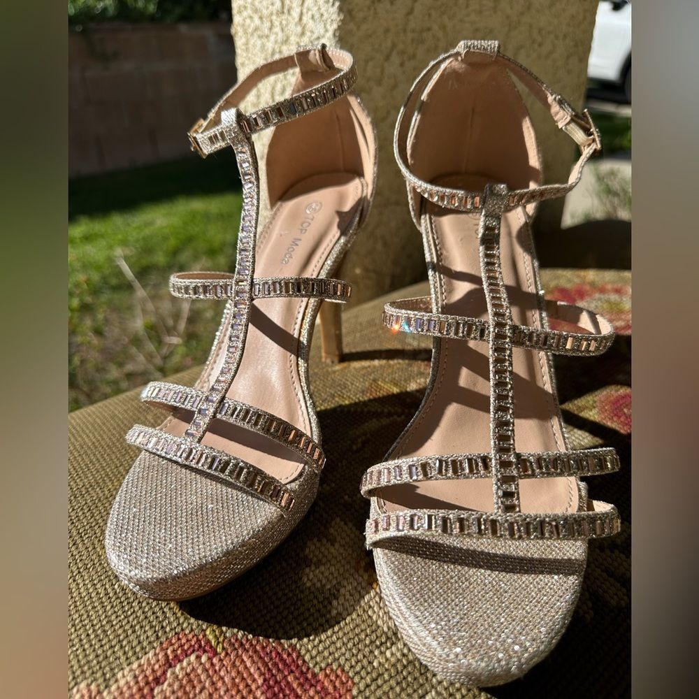 TOP Moda Prom Graduation High Heel Ankle Strap Open Toe Sandals, Champagne 6.5